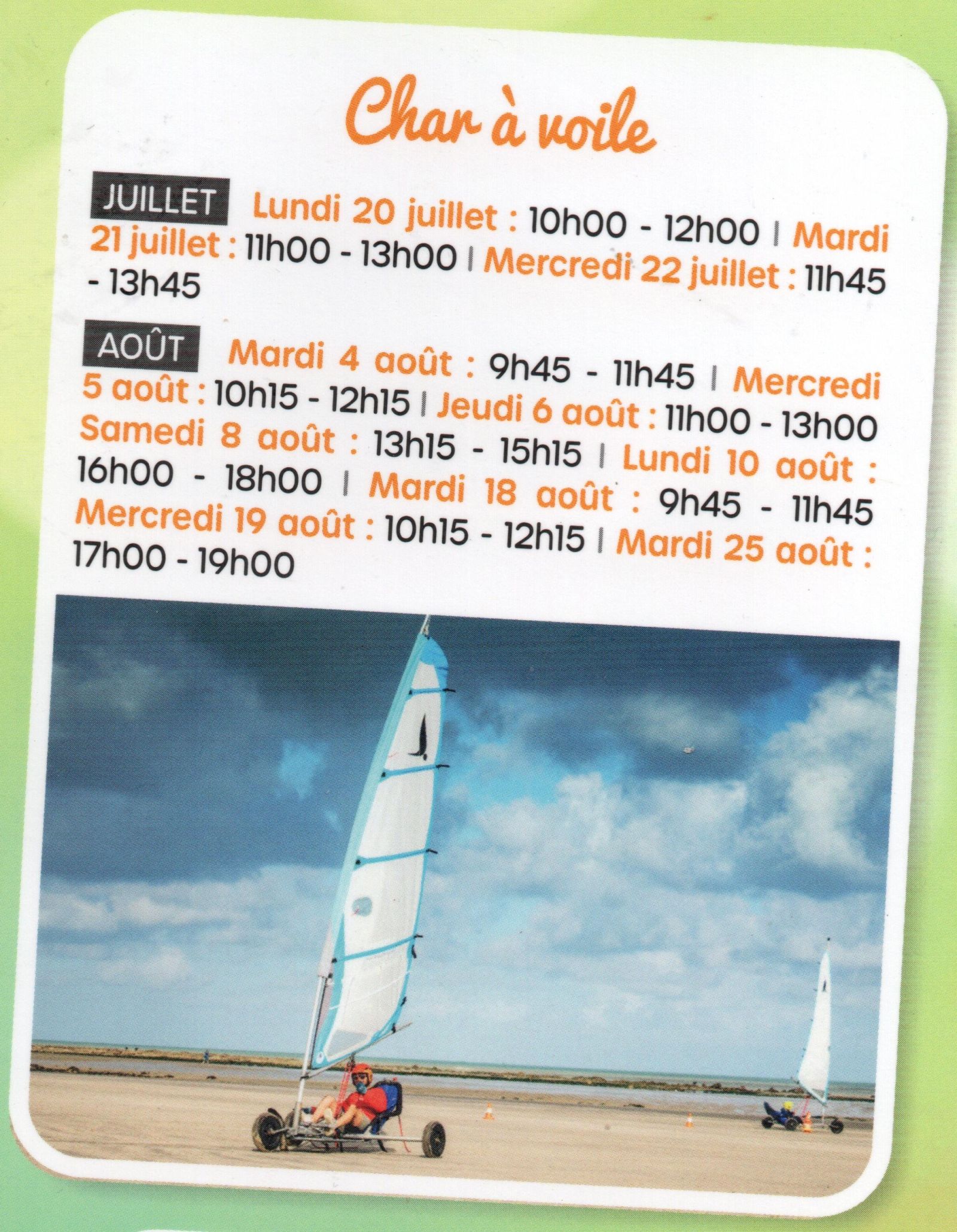 Planning char à voile été 2026